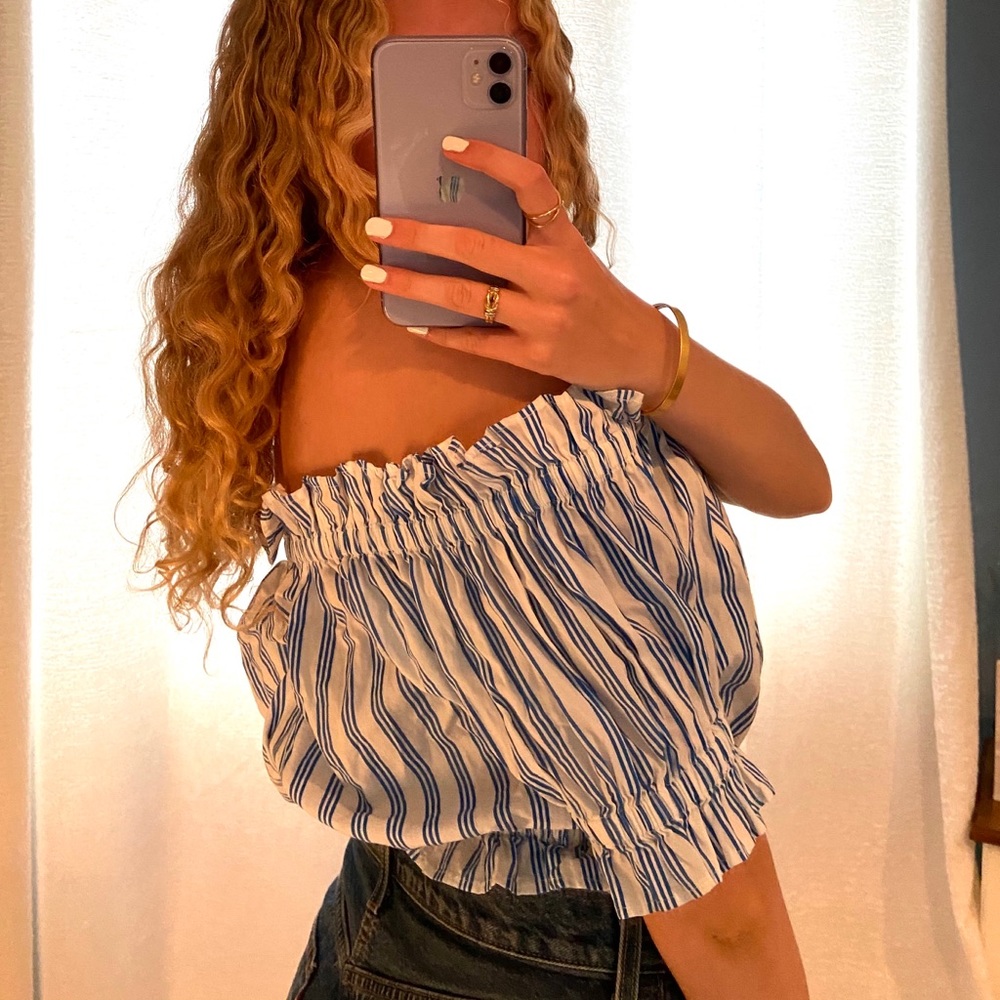 Forever 21 white and blue off-the shoulder top